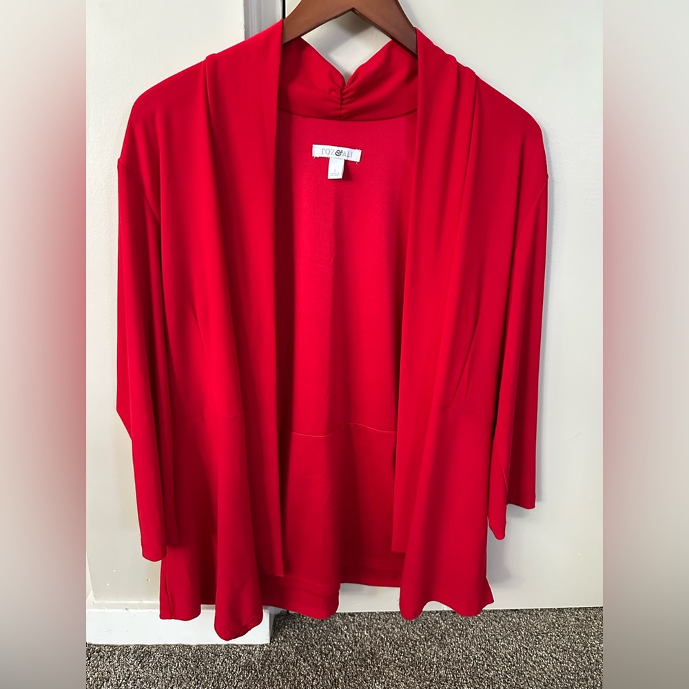 Roz & Ali Red Open Front Soft Blazer